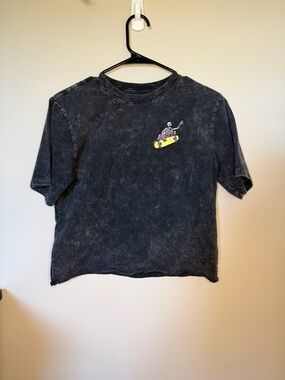 Fifth Sun Black Washed Crop Tee with Yellow Skate Graphic